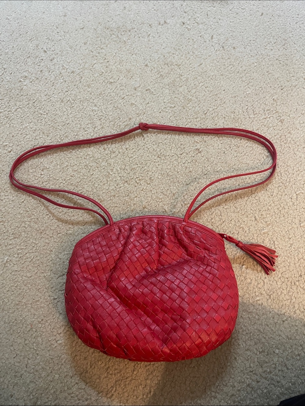 Red Woven Faux Leather Crossbody Bag